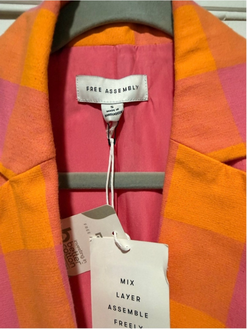 Women's FREE ASSEMBLY Orange Pink Plaid Blazer S - Picture 5 of 7